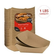 [250 Pack] Medium Disposable Brown Kraft Paper Food Trays, 1-Lb Concession Tray, Serving Boats for Party Snacks, Taco Bar, Seafood, Nachos Plates