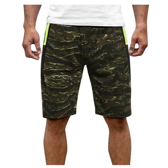 Abcnature Men's Athletic Shorts, Sports Gym Running Short Pants, Mens Summer Casual Fitness Bodybuilding Camouflage Printed Sports Shorts, Cargo Casual Hiking Shorts Green XXL