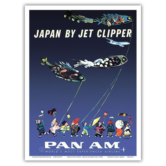 Japan by Jet Clipper - Koinobori (Carp Streamers) - Vintage Airline Travel Poster by Aaron Fine c.1960s - Master Art Print (Unframed) 9in x 12in