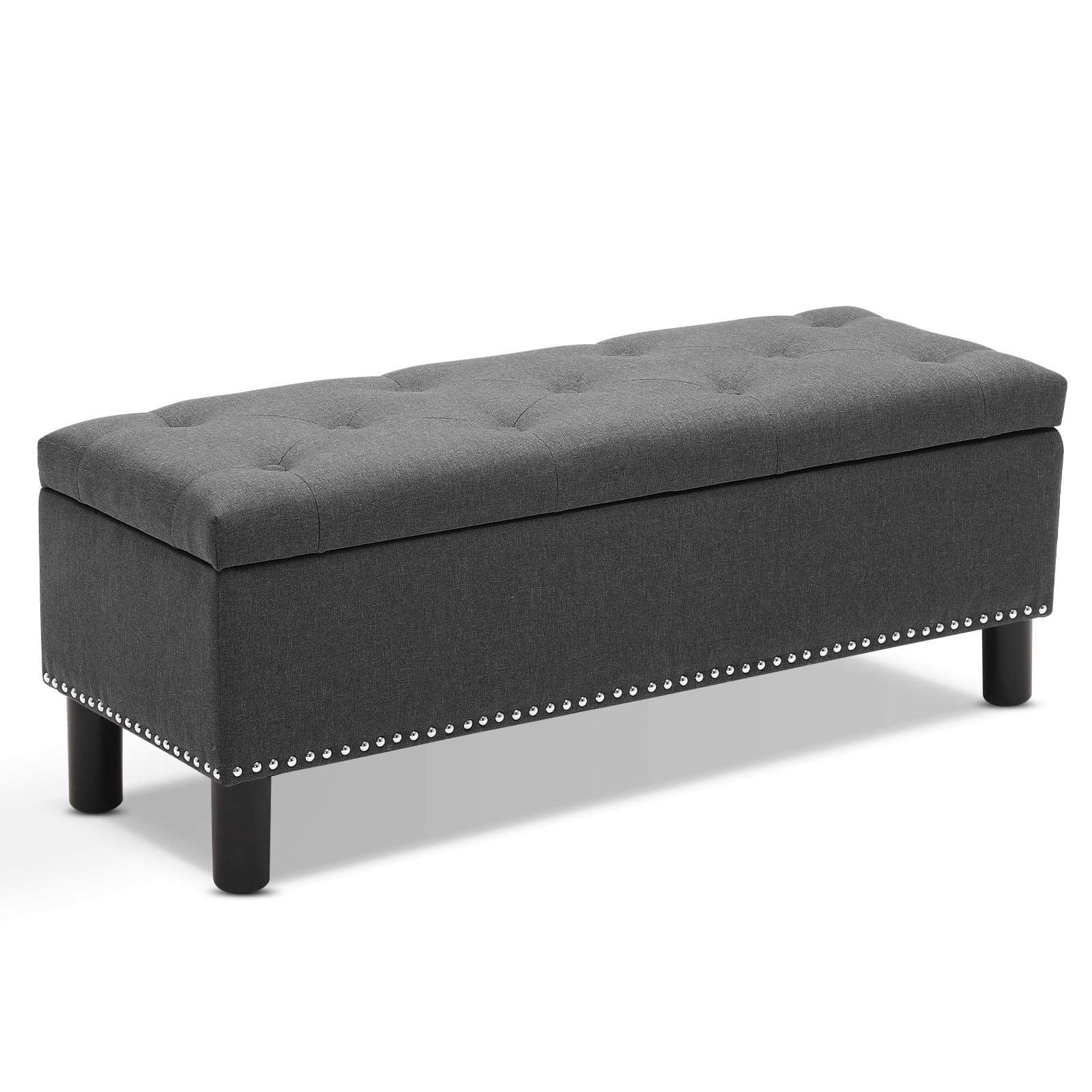 Furniliving Modern Upholstered Button Tufted Storage Ottoman Entryway Bench for Bedroom Livingroom, Dark Grey