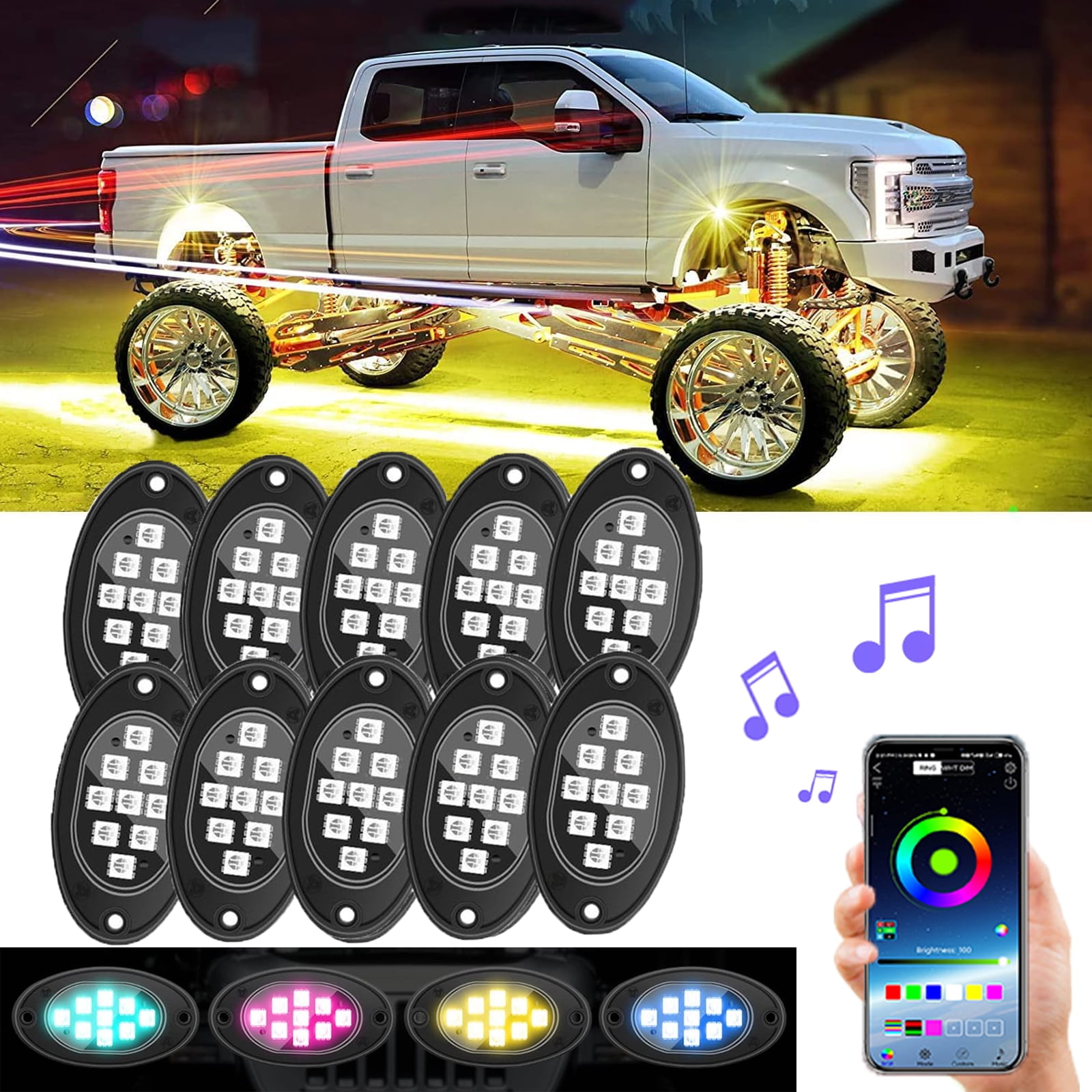 OhhGo 10 Pods RGB LED Rock Light, TSV RGB LED Neon Lights Kit with APP Control Music Mode, Waterproof Multi-Color LED Off-Road Lights for Car, ATV, UTV, SUV, Truck
