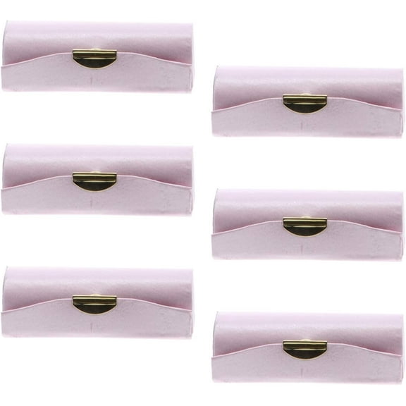 Motique Accessories Light Pink Satin Ladies' Lipstick Case with Mirror Purse Holder Set of 6