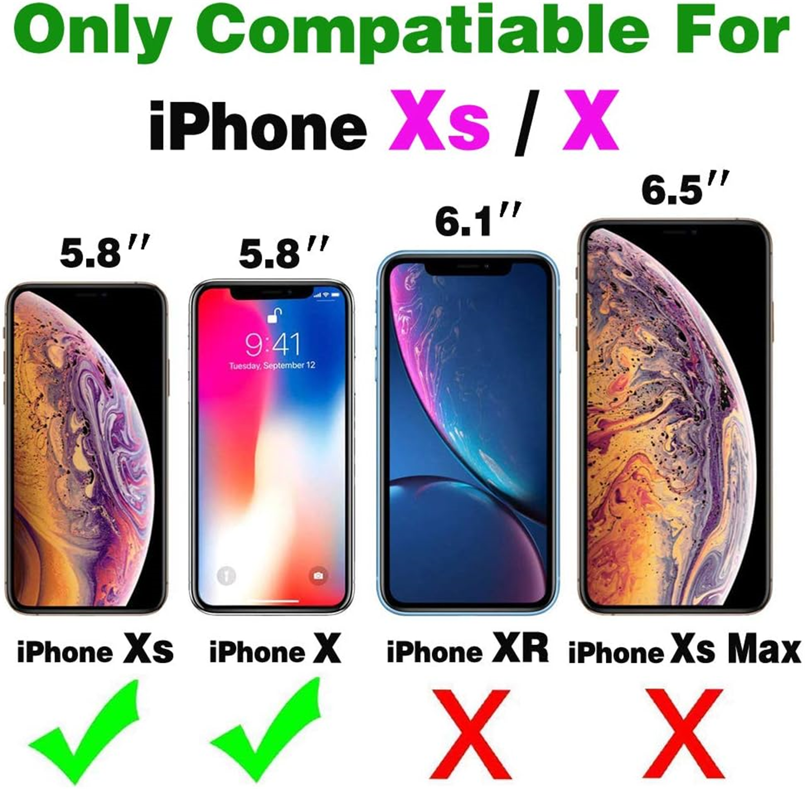 Asuwish Wallet RFID Blocking PU Leather Cell Phone Case with Tempered Glass Screen Protector, Wrist Strap for iPhone X/XS, Rose Gold