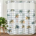 thumbnail image 2 of No Hook Shower Curtain Set with Snap in Liner, Summer Retro Palm Trees on Buffalo Plaid Waterproof Bathroom Curtain with See Through Top Window, Tropical Botanical Double Shower Curtains for Bathtub, 2 of 9