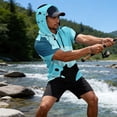 thumbnail image 2 of OIOLOYJM Hoodies for Men Sun Protection UPF Camo Short Sleeve Hooded Shirts Rash Guard Quick Dry Hiking Fishing Clothes Sky Blue M, 2 of 5
