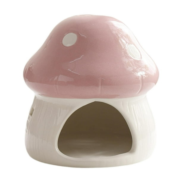 Casita de cerámica para hámster, escondite para cobayas, con forma de seta, para exteriores, creativa y resistente. Rosa