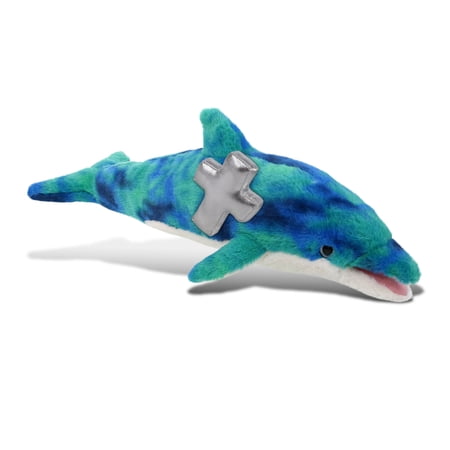 DolliBu Super Soft Blue Tie-Dye Dolphin Stuffed Animal with Silver Cross Plush - Baptism Gifts for Boys and Girls Dedication Christening Gifts Plush Prayer Toy Healing Stuffed Animal - 18 Inches