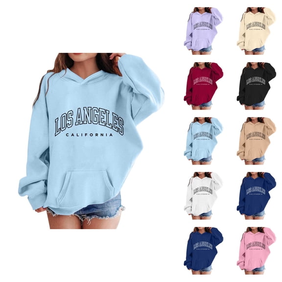 Los Angeles Hoodies for Girl Fall Winter Long Sleeve Casual Graphic Hooded Sweatshirt with Pockets Kids Pullover Tops