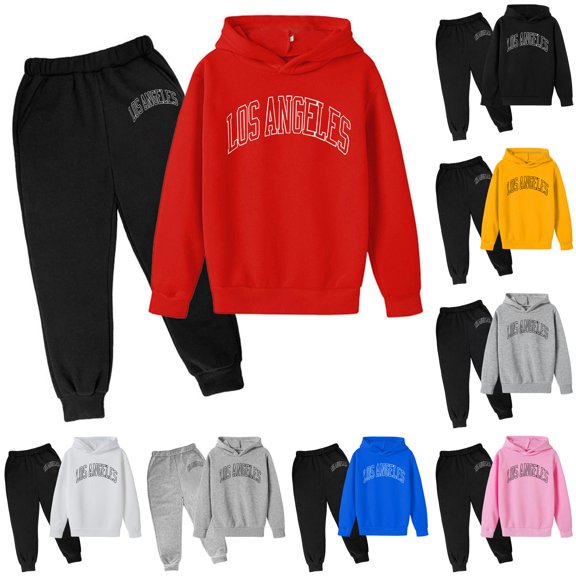 HCYSFG Boys Los Angeles Tracksuit Sets 2 Piece Sweatsuit Sets Hooded Long Sleeve Hoodie And Jogger Pants Ribbed Cuffs Matching Sets