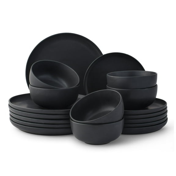 JoyJolt Mesa 18pc Stoneware Dinnerware Set - Matte Black