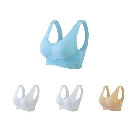 Bigersell Seamless Bras for Women 4pc V-Neck Wire-Free Bra Support Women Wireless Padded Bras Nursing Bra Style R-191 Basic Bra Strap Nylon Balconette Bra Feature Everyday Bras Underwear White 3XL