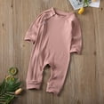 thumbnail image 3 of KelaJuan Boys Girls Solid Color Romper, Long Sleeve Round Neck Shoulder Buttons Plain Jumpsuit, 3 of 7
