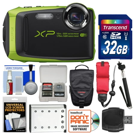 Fujifilm FinePix XP90 Shock & Waterproof Wi-Fi Digital Camera (Black/Lime Green) with 32GB Card + Case + Battery + Selfie Stick + Float Strap +