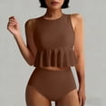 thumbnail image 6 of OGLCCG Tankini Swimsuits for Women Two Piece High Waisted Bathing Suits Full Coverage Ruffle Hem Padded Swimwear Bikini Sets,M,Brown, 6 of 6