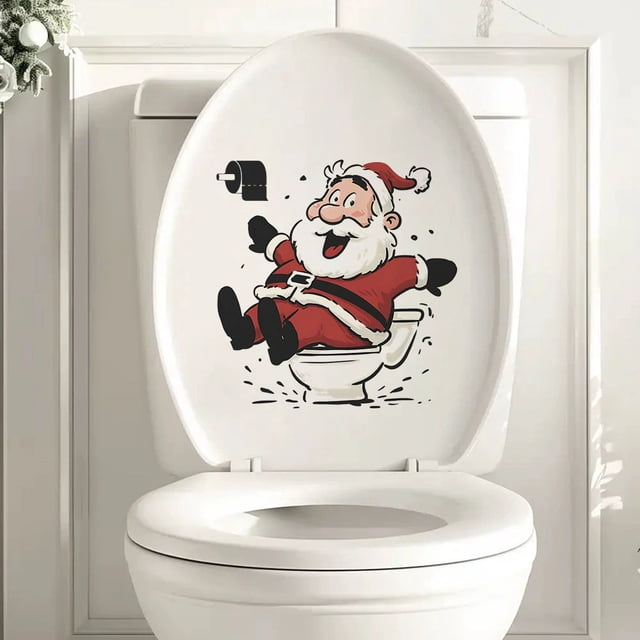 Pegatinas navideñas para el inodoro | Decoración festiva para la pared del baño | Pegatinas de PVC de Papá Noel para la decoración del hogar