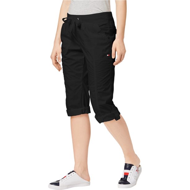 Tommy Hilfiger Mujer Drawsting Casual Cropped Pantalones, Negro, Mediano Tommy Hilfiger recortado