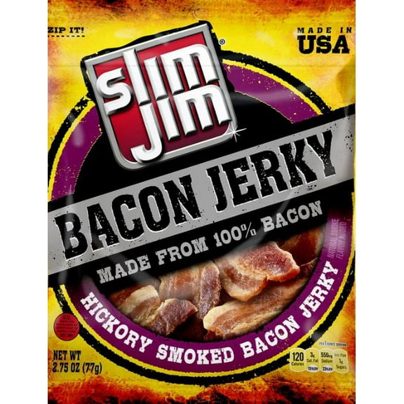 (Price/Case)Slim Jim Smoked Bacon Jerky 2.75 Ounce Bags - 8 Bags Per Case
