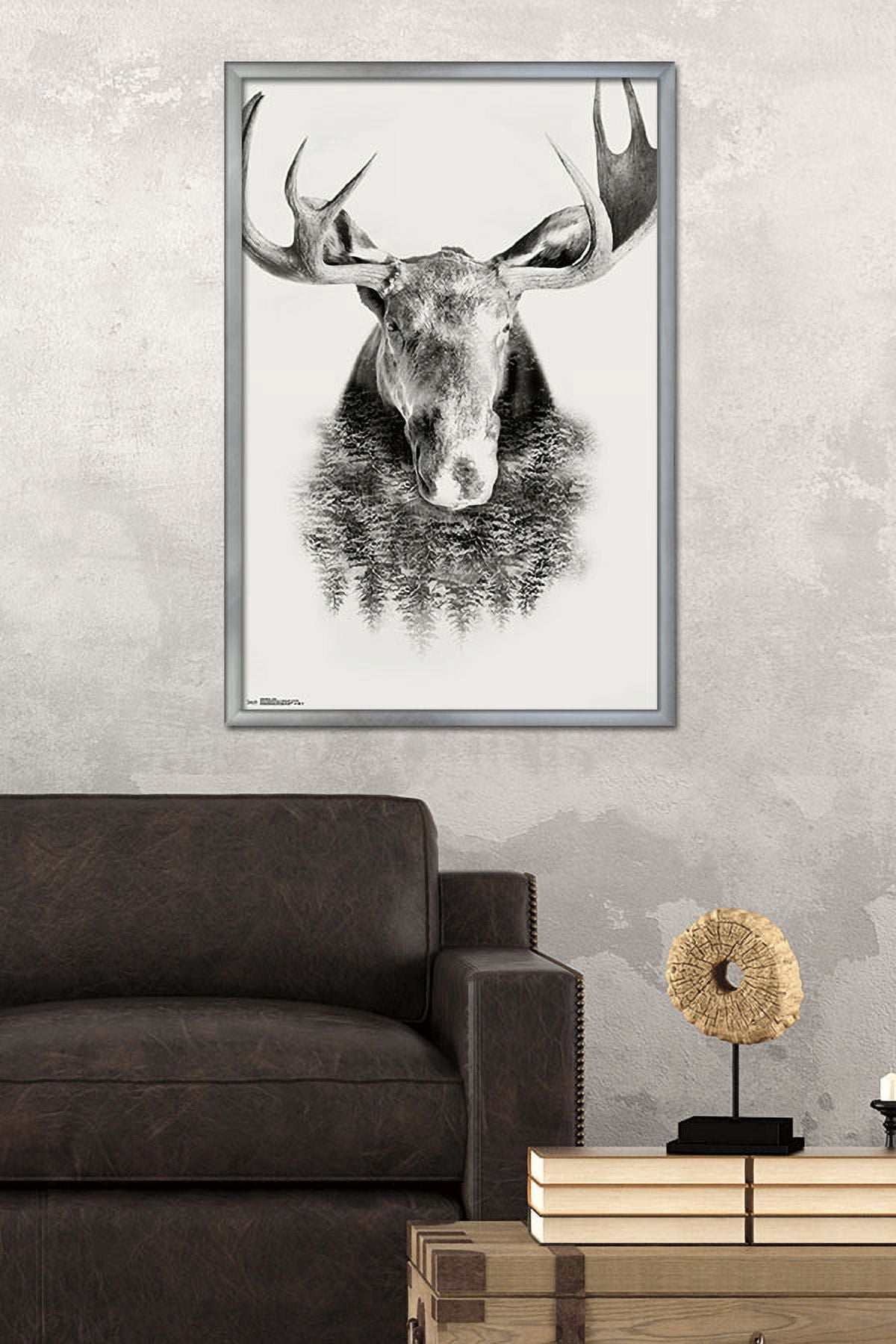 Moose - Trees Wall Poster, 22.375" x 34", Framed