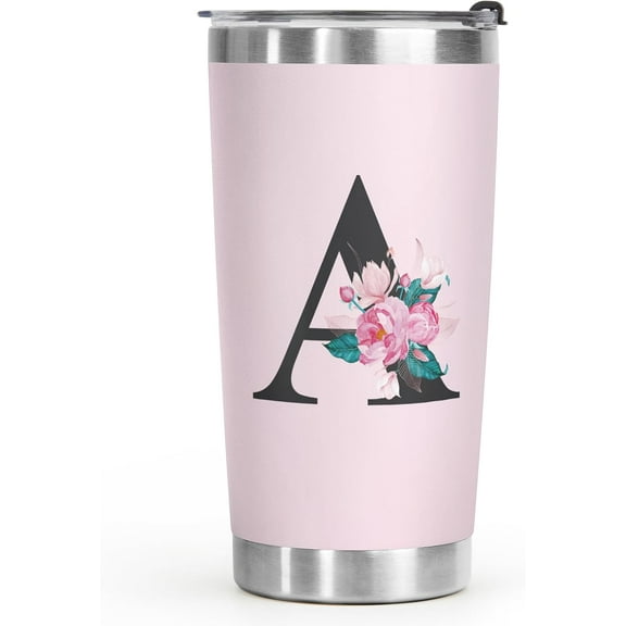 Initial Monogrammed Personalized Gifts for Women Pink Cup Tumbler 20 Oz, Birthday Gifts for Women, Wedding Gifts for Her, Valentines Day/Mothers Day/Christmas Gifts for Mom Sister Friends