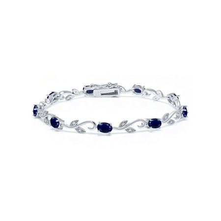 Baguette Blue Sapphire Bracelet - 5.08 Ct Oval Blue Sapphire White Diamond 925 Sterling Silver Greek Vine Diamond Bracelet