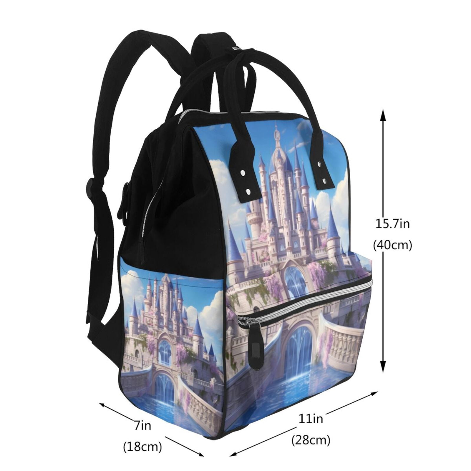 Fuzoiu Majestic Fantasy Castle Print Diaper Bag Backpack,Baby Essentials Travel Tote,Multi function Waterproof Diaper Bag, Travel Essentials Baby Bag - Unisex