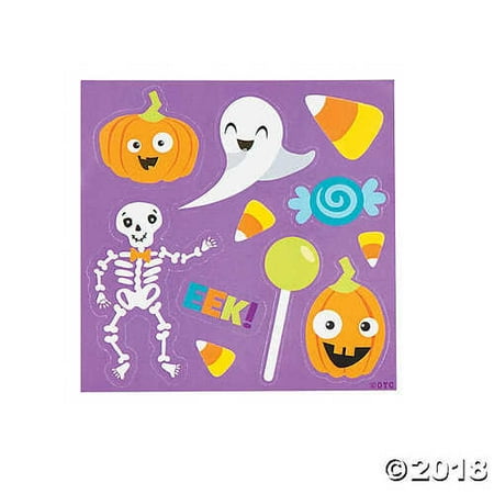 Halloween Themed Sticker Sheets Party Favor - 50 pack - featuring Ghost, Jack O Lantern Pumpkin, Skeleton, Candy Corn and