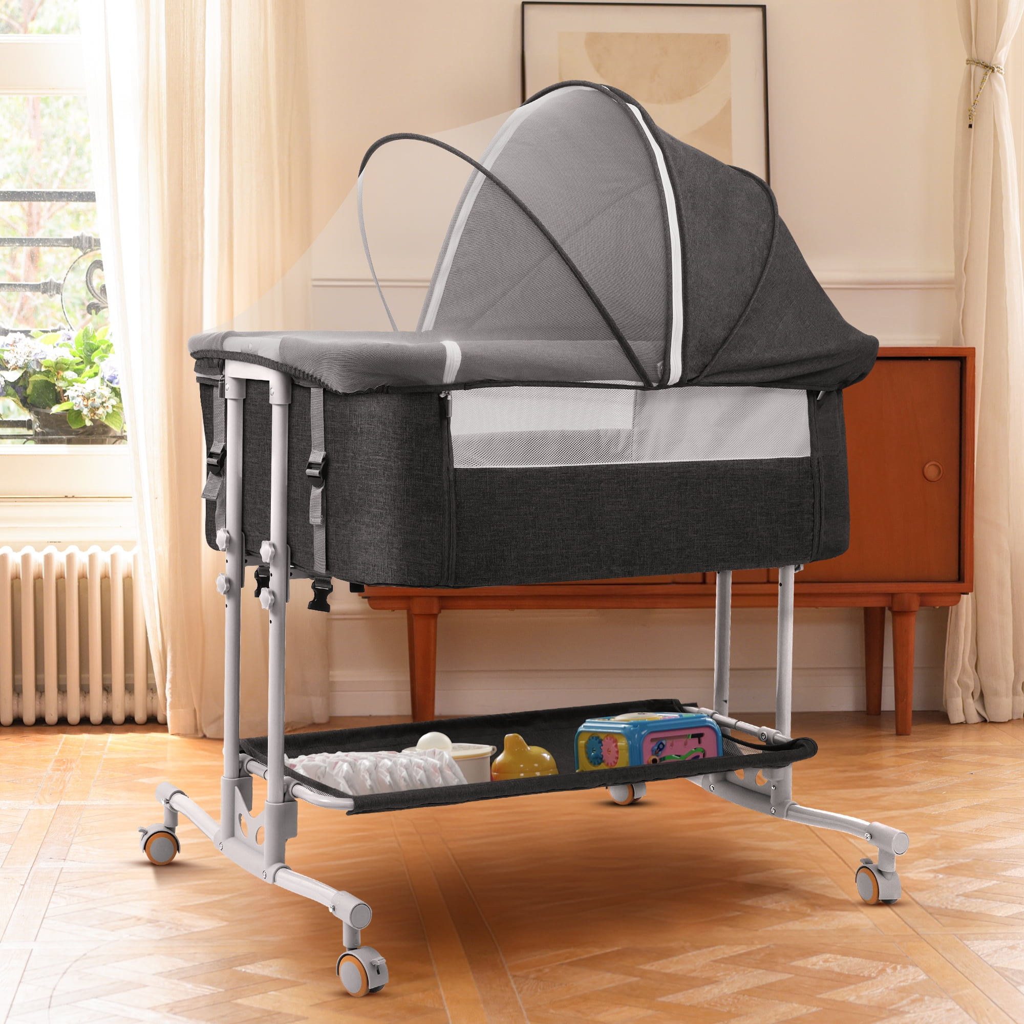 Babyeap Baby Bassinet Bedside Sleeper Bassinet for 0–5 Months Infants, Unisex, Dark Gray
