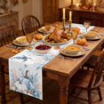 thumbnail image 2 of Coastal Thanksgiving Table Runner - 60 Inch Long Fall Blue Pumpkins Sea Turtle Coral Cotton and Linen Blended Dress Scarves Farmhouse Table Runner for Kitchen Dining, Coffee Table, 13" x 60", 2 of 8