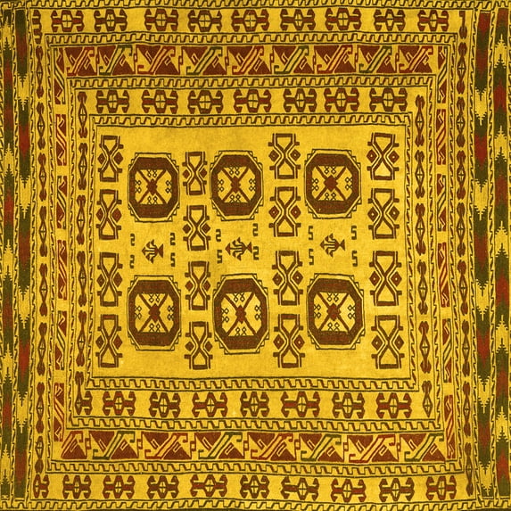 Ahgly Company Machine Washable Indoor Square Persian Yellow Traditional Area Rugs, 5' Square