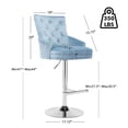 thumbnail image 4 of Foredo Velvet Swivel Bar Stools Set of 2, Modern Adjustable Bar Stools with Button Tufting and Pull Ring, Kitchen Counter Square Island Bar Stool, Light Blue, 4 of 8