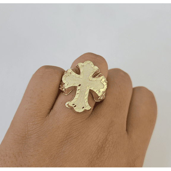 10k Jesus Cross Nugget Ring Casual Band Yellow Gold Genuine Brand New Religious All Sizes (Ring Sizes (in):6;)