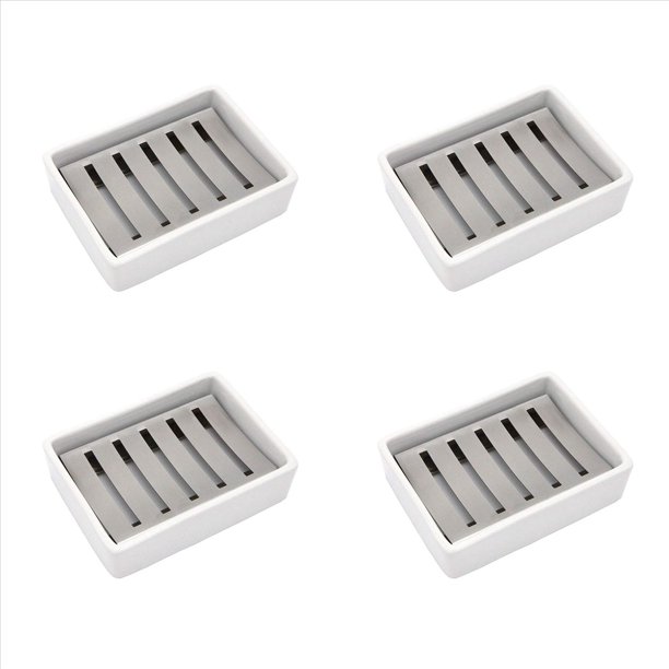 4X Cerámico Jabonera Jabonera de Acero Inoxidable para Baño y Ducha de Doble Capa de Drenaje de Caja de Jabón