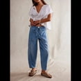 thumbnail image 4 of Pantalones Vaqueros Holgados de Tiro Bajo para Mujer, Informales, con Cintura Elástica y Bolsillos. Azul L, 4 of 8