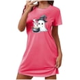 thumbnail image 4 of Tnhcen Women's Plus Size Halloween Nightgown Short Sleeve Round Neck Ghost Print Sleepwear Spooky Season Home Dress 3XL-5XL Hot Pink, 4 of 4