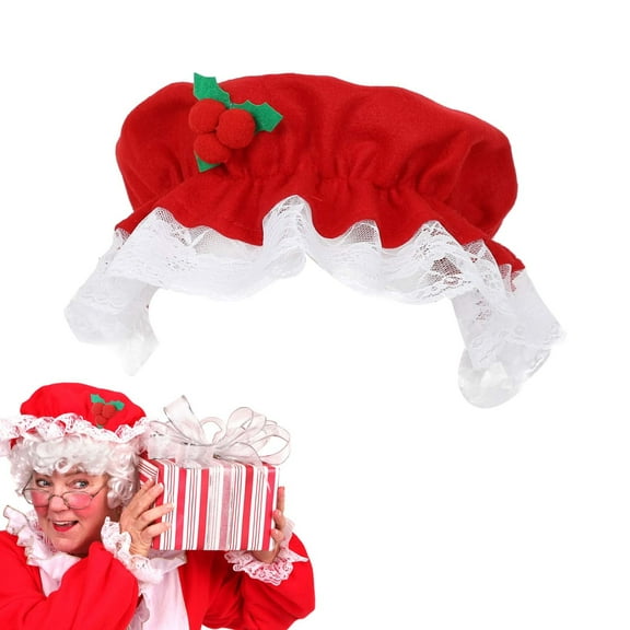Lyxyreo Christmas Mrs Claus Hat for Women Santa Hat with White Lace Trim Decoration