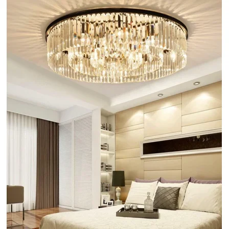 LUOLAX 23.6" 9-Light Ceiling Lamp Modern Chandelier Flush Mount Crystal Ceiling Fixture