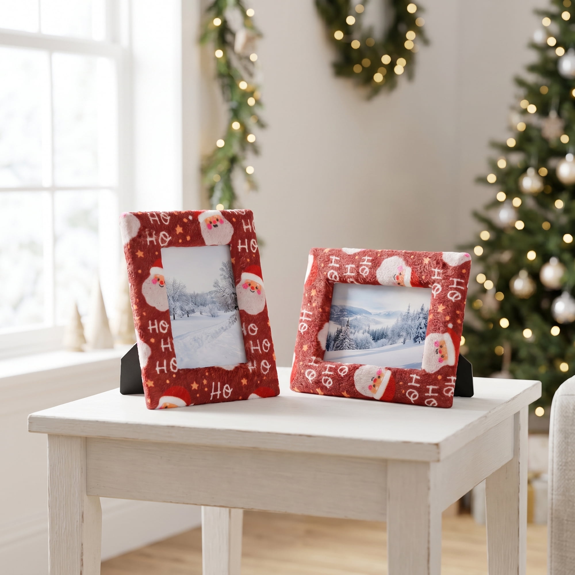 Unique Bargains Christmas Plush Furry Cozy Holiday Photo Frame Red Christmas 5" x 7"