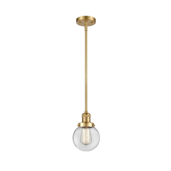 201S-SG-G202-6-LED-Innovations Lighting-Beacon-1 Light Mini Pendant in Industrial Style-6 Inches Wide by 9.5 Inches High   Satin Gold Finish with