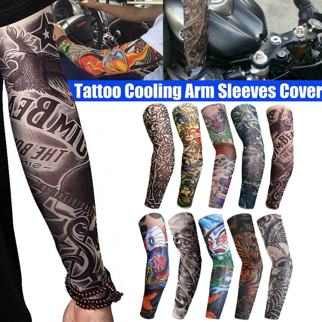 8Pcs Tattoos Arm Sleeves Sun UV Protection Cover Cooling Arm Sleeves for  Men Sunblock Protective Gloves Women Cycling Sun Sleeves 