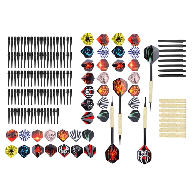 Dart Accessories Kit, Professional Tip Darts Set Dart Training Tools Include 12Pcs Darts Shaft 42Pcs Flights 100Pcs Tips for Relaxation and Entertainment