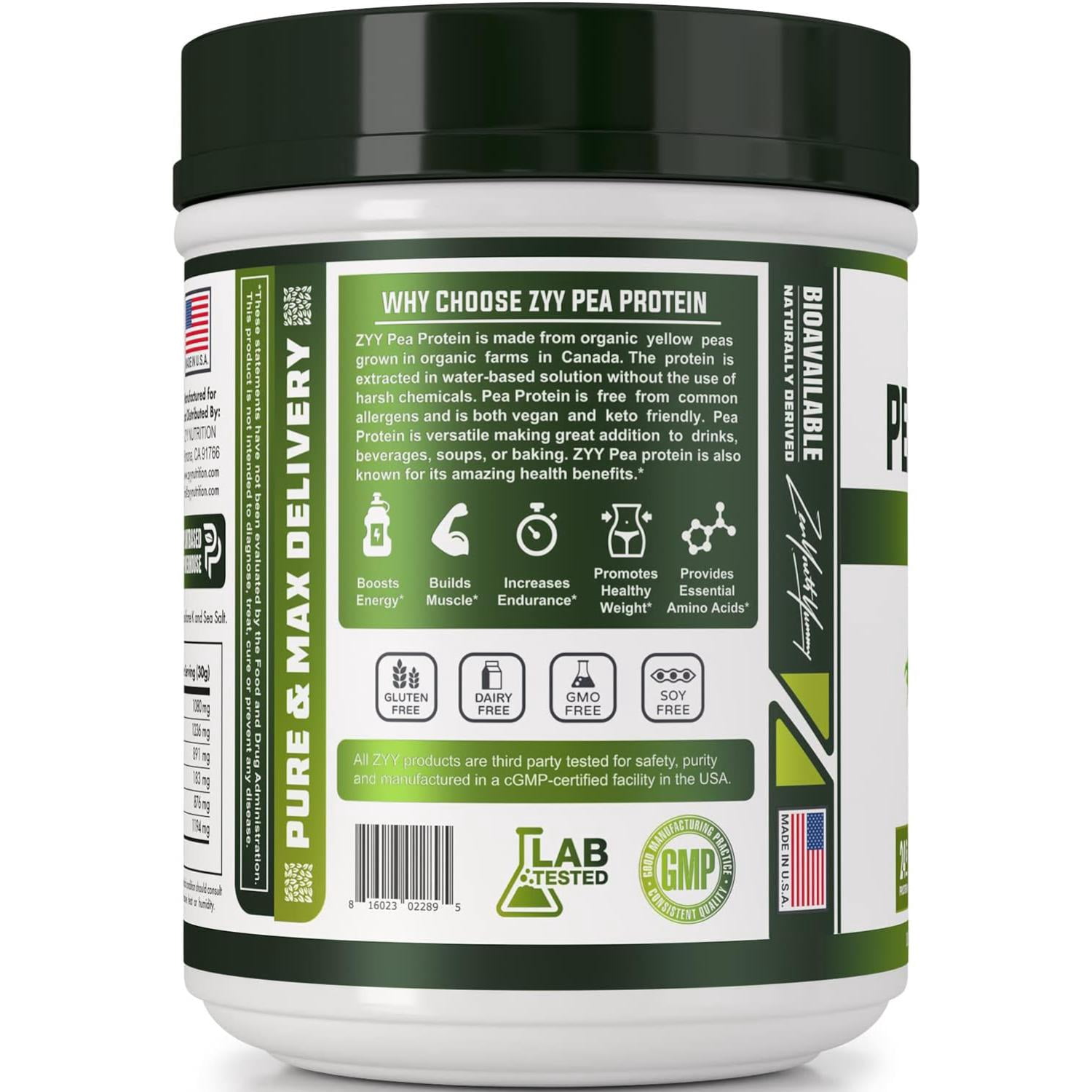 ZYY Pea Protein Powder - Organic Vegan Plant-Based, Unflavored & Unsweetened, Hydrolyzed for Easy Digestion, Keto, Low Carb, Dairy Free, Non-GMO, with BCAA
