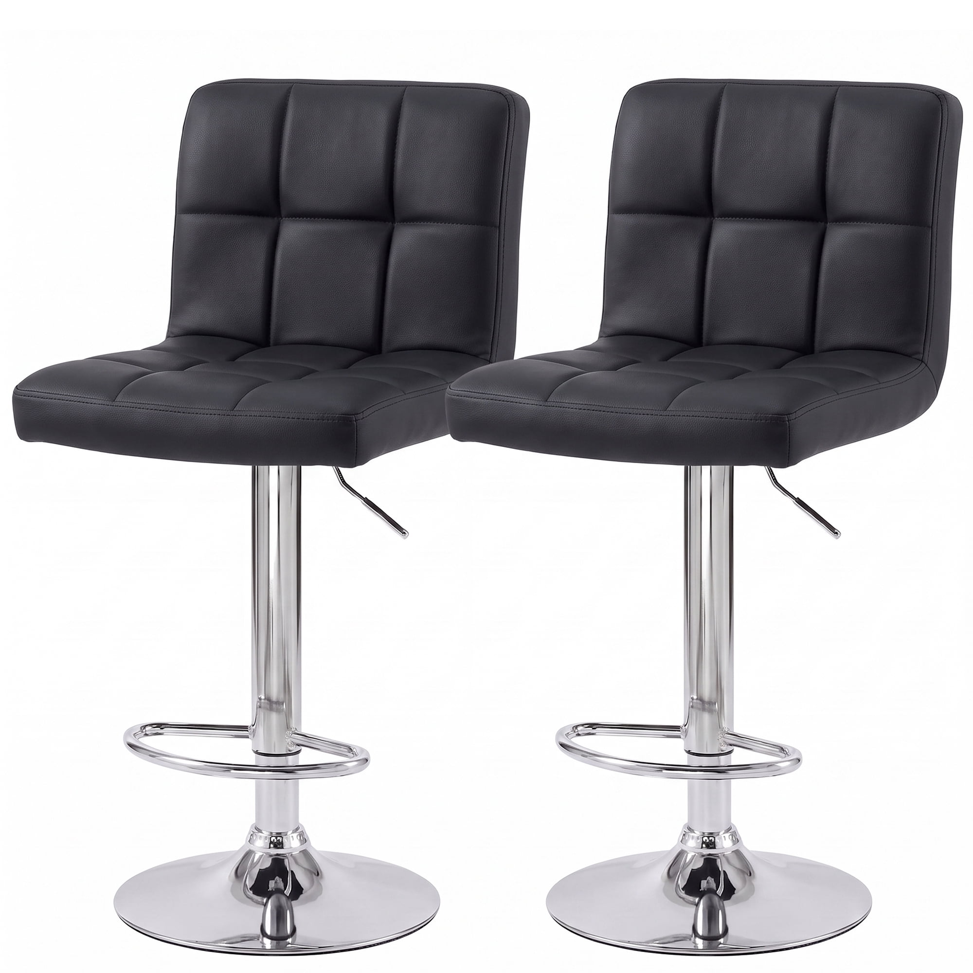 CONCETTA Swivel Bar Stools Set of 2, Adjustable PU Leather Counter Seats with Back and Footrest, Black