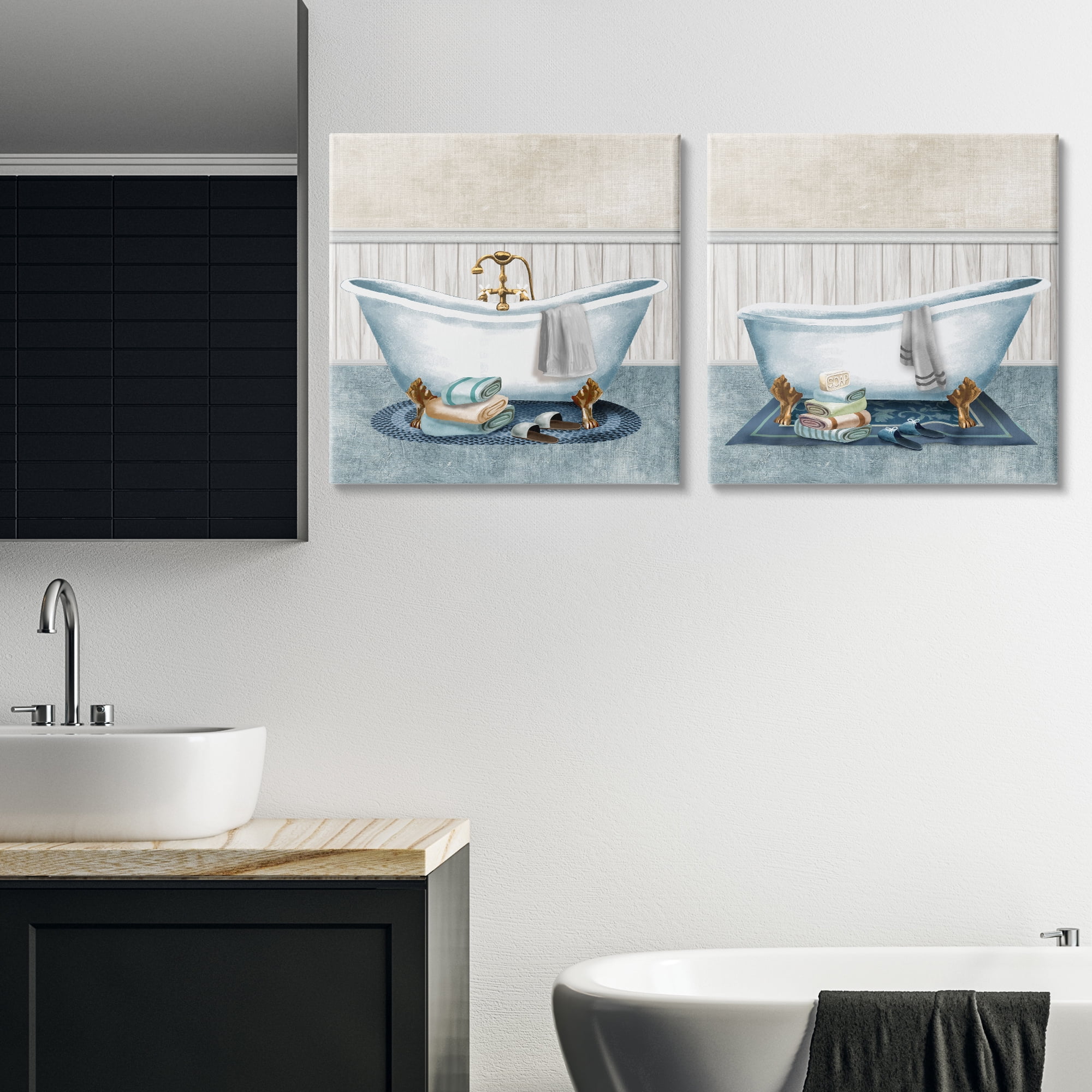 Stupell Industries Cozy Bathtub & Slippers 2 Piece Canvas Wall Art Set, design by Conrad Knutsen