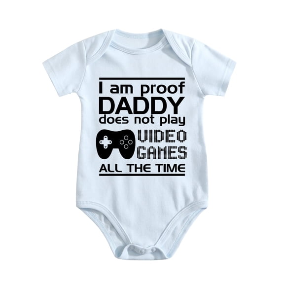 I Am Proof Daddy Does Not Play Video Games All The Time Baby Bodysuit - Soft Cotton Newborn Romper for Boys Baby Blue-style-1 3-6M