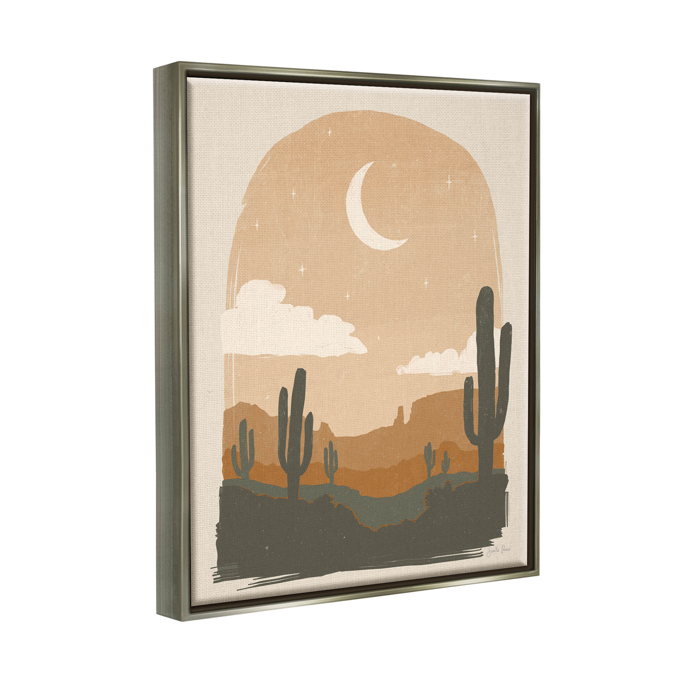 Stupell Industries Arid Desert Cactus Under Night Sky Graphic Art Luster Gray Floating Framed Canvas Print Wall Art, Design by Janelle Penner