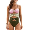 thumbnail image 2 of Women'S One Piece Swimsuit Cutout Color Block Bathing Suit Golden O Ring Linked Swimwear Pink L, 2 of 10