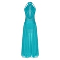 thumbnail image 4 of Eandarui Womens Lyrical Dance Dress Halter Strappy Back Rhinestones Split Dress for Stage Performance Blue Green XL, 4 of 5