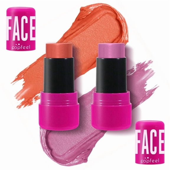 Blush Makeup Stick 2 Pcs, Multi-Use Cream Tinted Solid Moisturizer Stick with Natural Flush, Hydrating & Long-lasting, for Eyes, Lips & Cheeks
