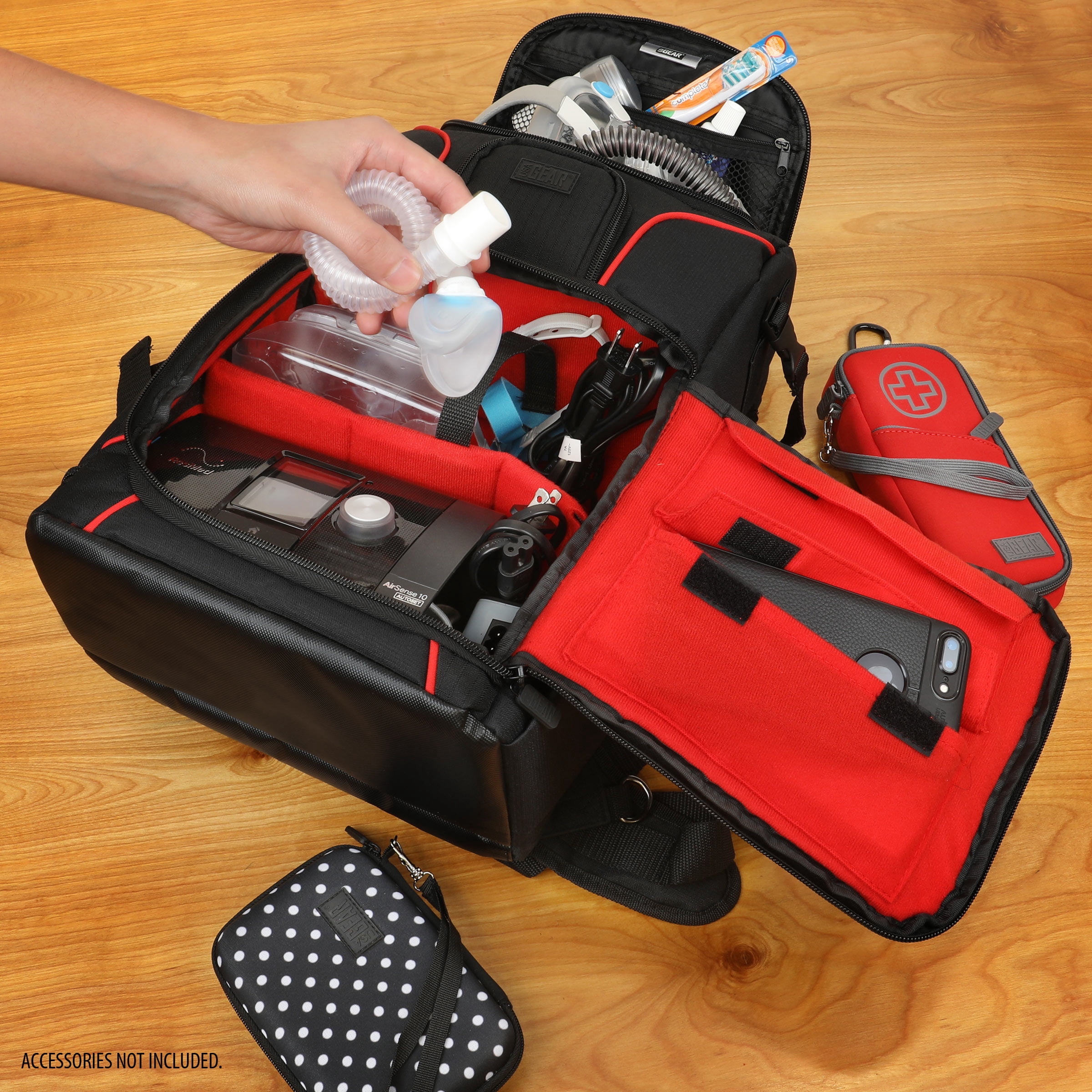 USA GEAR CPAP Backpack with Customizable Interior, Nylon, Compatible with Phillips Dreamstation - Red