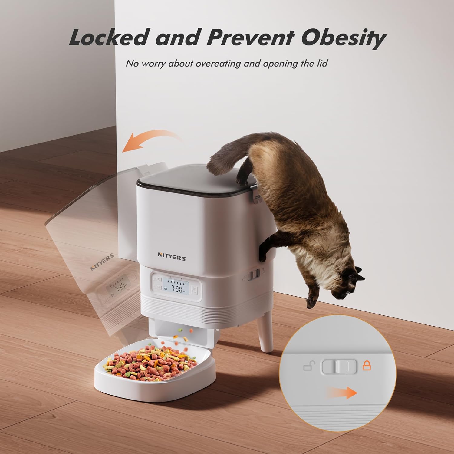 Automatic Cat Feeder - 4L Timed Dry Food Dispenser with Dual Power, Programmable Portions for Cats and Small Dogs